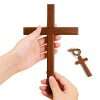 Wooden Cross Wall Decor Set large solid wood hand cross matching small pendant cross with rope lanyard white background