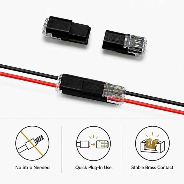 2-Pin Quick Wire Connectors compatible multi-color solid stranded wire transparent cover brass pin inside