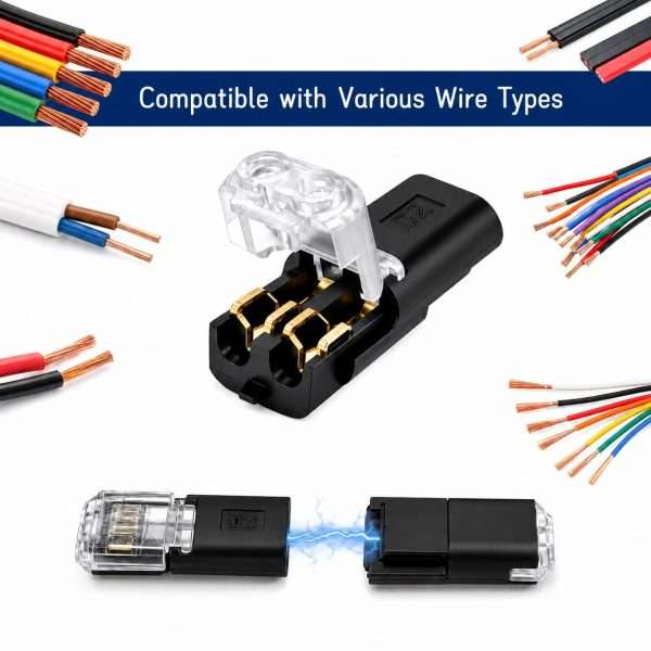 2-Pin Quick Wire Connectors secure snap lock design hands connecting low voltage wire easy reuse
