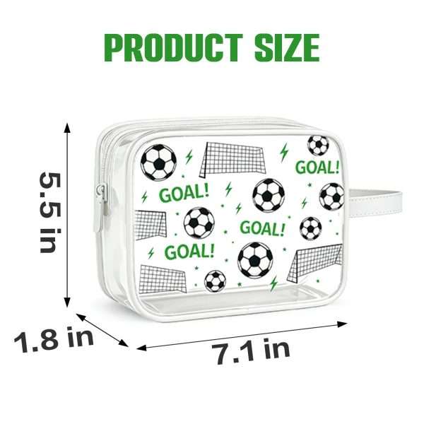 Soccer goodie bags 12 pack dimension chart, clear PVC soccer print zipper pouch with handle for party favors