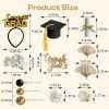 Full 21pcs graduation cake topper set assortment including grad cap, diploma, balls, ginkgo leaves and white flowers