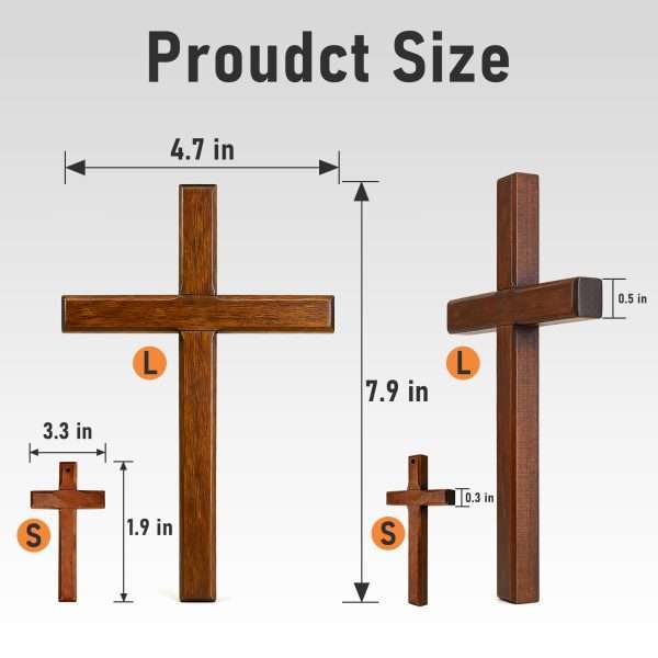 Wooden Cross Wall Decor Set size diagram large 7.9in small 1.9in solid wood religious cross dimensions