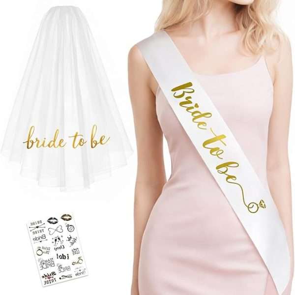bridal veil set with sash and tattoos bachelorette