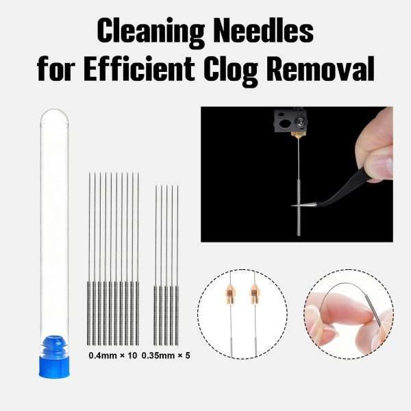 15pcs 2-size cleaning needles from 3D Printer Maintenance Tool Kit for efficient 3D printer nozzle clog removal