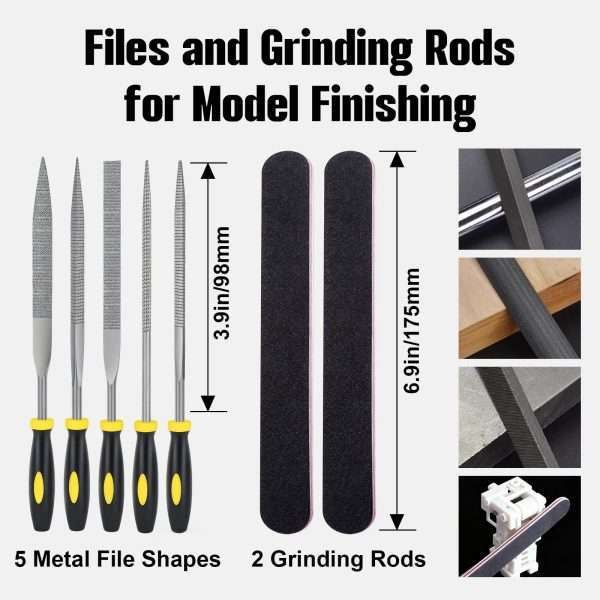 Metal files and grinding rods from 3D Printer Maintenance Tool Kit for 3D printed model finishing and edge polishing