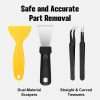 Dual-material scrapers and straight curved tweezers from 3D Printer Maintenance Tool Kit for safe printed part removal