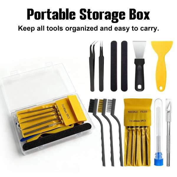 All accessories of 3D Printer Maintenance Tool Kit stored in portable transparent storage box for easy organization