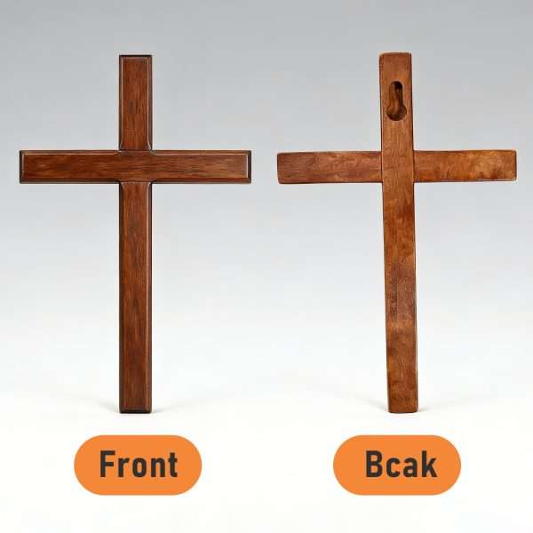 Wooden Cross Wall Decor Set front and back view wall hanging hole design smooth polished wooden cross