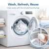 Reusable pool filter sand replacement balls washed in washing machine with included mesh laundry bag