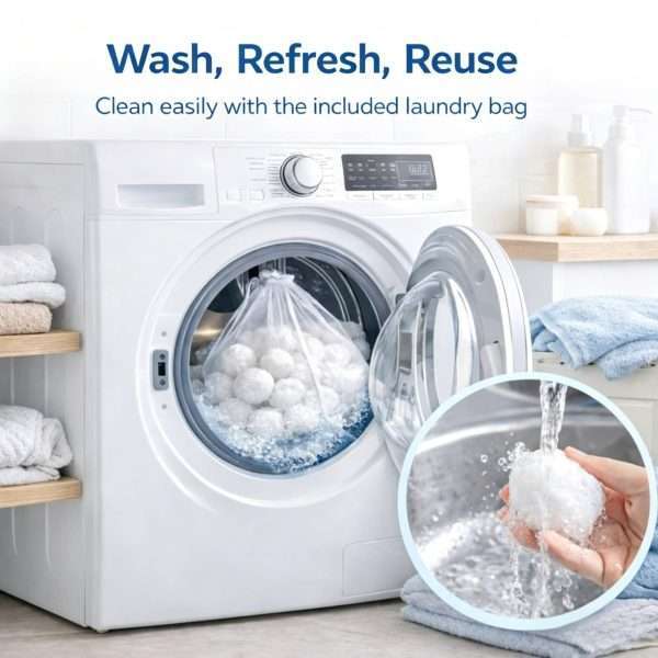 Reusable pool filter sand replacement balls washed in washing machine with included mesh laundry bag