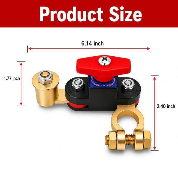 Dimension diagram of 12V-24V rotatable battery cut off switch with solid brass terminal clamps