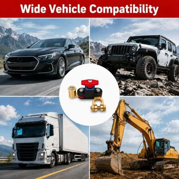 12V-24V rotatable battery disconnect switch compatible with cars, jeeps, trucks and construction excavators