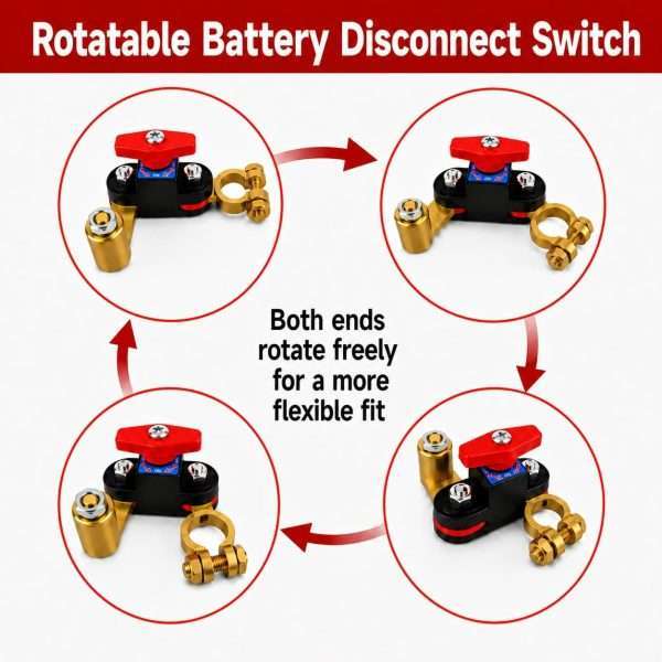 Fully rotatable terminals on 12V-24V battery disconnect switch to fit various battery layouts