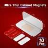 Dimension chart of ultra-thin cabinet magnets 10 pack, stainless steel magnetic catches with adhesive mounting tapes