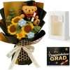 graduation bear crochet flower bouquet with sunflower