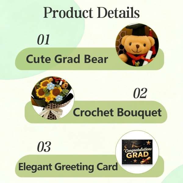 graduation bear crochet flower bouquet with sunflower 3