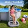 Inflatable pool foot wash basin beside above ground pool ladder for clean pool entry