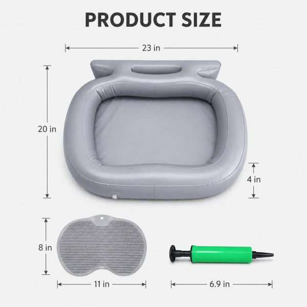 Dimension chart of inflatable pool foot bath basin, massage foot pad and hand inflation pump