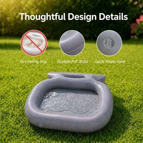 Durable PVC inflatable pool foot bath basin featuring dirt-hiding gray finish and quick inflate valve