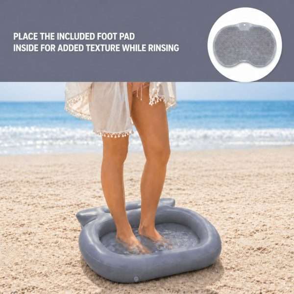 Portable inflatable pool foot rinsing tub with textured massage pad for beach foot cleaning