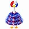 Patriotic porch goose outfit with red white blue curly wig and USA star striped tulle tutu skirt for lawn goose statue