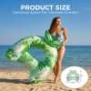 47x34 inch size diagram of green inflatable pool float chair with tropical leaf pattern on beach