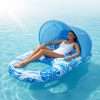 Adult Pool Float with Canopy tropical leaf print inflatable shade lounger floating on clear pool water