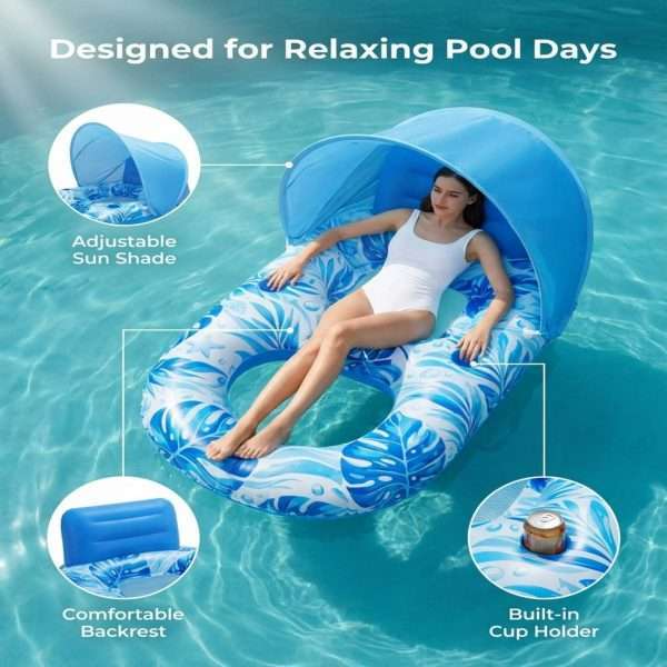 Removable canopy Adult Pool Float with Canopy mesh seat inflatable pool lounger for summer water relaxation