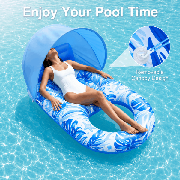 Feature diagram of Adult Pool Float with Canopy, adjustable sun canopy backrest and built-in drink cup holder