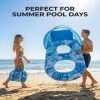 Couple carrying Adult Pool Float with Canopy tropical leaf inflatable lounger to seaside beach summer vacation