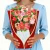 Lifelike multi-layer 3D peony bouquet pop-up Mother's Day greeting card held in hands for holiday gifting