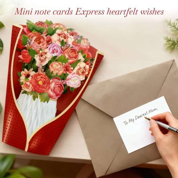 Blank mini note card for heartfelt wishes paired with 3D Peony Pop-Up Mother's Day Card gift set