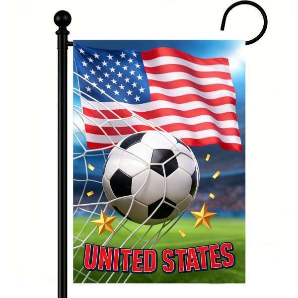 USA Soccer Garden Flag featuring American flag, soccer ball and United States letter print for sports yard decor