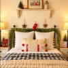 Christmas pine garland decorated along bedroom headboard for cozy holiday home decor