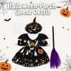 Halloween porch goose outfit kit with witch dress hat bat wings purple broom and adhesive dots