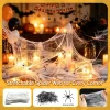 Stretchable Halloween spider web with 40 fake spiders for indoor corner and table decor