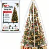 Allyix 10 ft upright Christmas tree storage bag – clear PE cover zipped over a fully decorated artificial tree, with the folded cover in its printed pouch