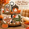 Fall tiered tray decor set on a dining table – perfect for tray, shelf, mantel and tabletop