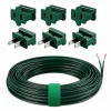 Allyix 50 ft green SPT-1 Christmas light wire kit with 3 male and 3 female vampire plugs and storage strap