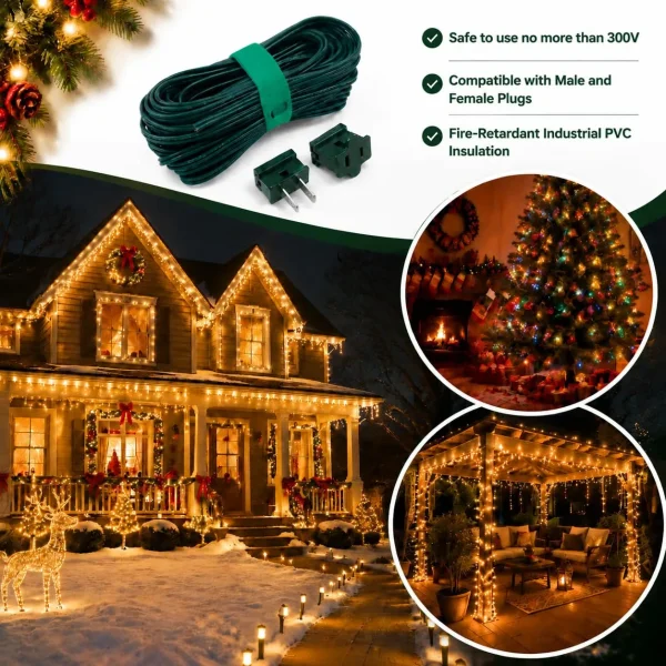 Green SPT-1 wire rated up to 300 V with fire-retardant industrial PVC insulation, compatible with male and female vampire plugs