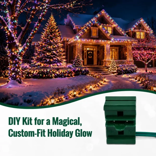 House decorated with custom-length Christmas lights using the Allyix SPT-1 wire kit