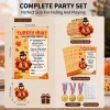 Complete Thanksgiving turkey hunt game set with sizes – 3.9 x 5.9 in game cards, 1.9 x 2.4 in paper turkeys, 3 medals, 60 glue dots