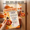 Close-up of the Turkey Hunt game card with a paper turkey hidden on a door frame