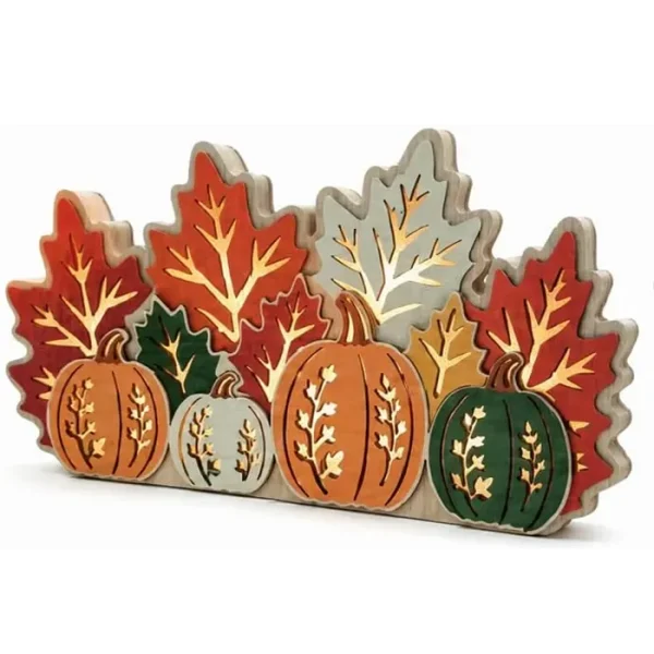 Lighted Wooden Pumpkin Centerpiece – Battery-Operated Fall & Thanksgiving Table Decor