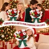 Christmas gifts for everyone you love – friends, a couple and a young girl each holding the crochet Christmas bouquet