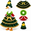 Allyix Christmas tree porch goose outfit on a 23 inch white goose statue, with the four pieces – star hat, green plush collar, red cape and tiered tinsel skirt – shown separately