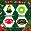 Detail display of the four pieces: festive Christmas tree hat, fluffy plush collar, classic red cape and tiered Christmas tree dress