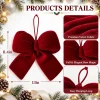 Product size chart – red velvet bow 13 inches wide and 11.4 inches tall, with close-ups of the velvet fabric, the full bow shape and the hanging loop