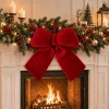Red Velvet Christmas Bow – 7.8 in / 13 in, Padded, Ready to Hang